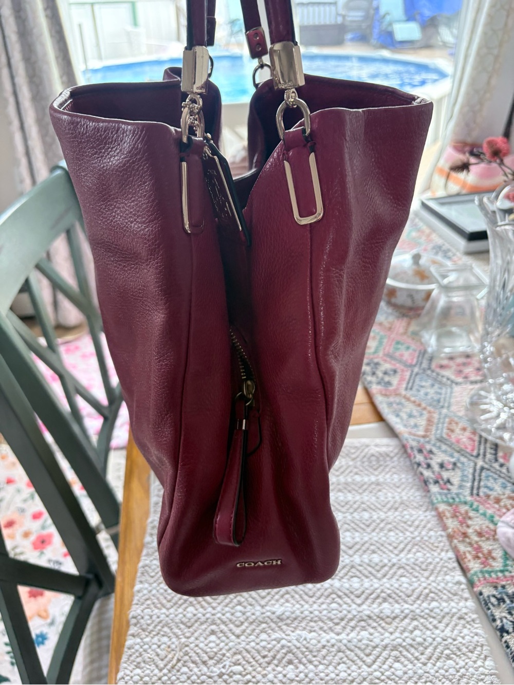 Coach Pebbled Leather Shoulder Tote in Berry Plum - Picture 6 of 13